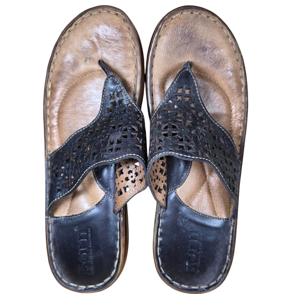 Born Womens Thong Sandal Black Leather Lace Design Leather Insole Arch Support 8 - Picture 8 of 9